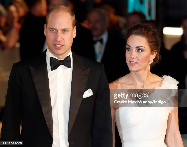 Prince William, Duke of Cambridge and Catherine, Duchess of Cambridge attend the EE British Academy Film Awards at the Royal Albert Hall on February...