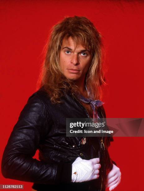 American rock vocalist and former lead singer of Van Halen, David Lee Roth, poses for a portrait backstage at Cobo Arena during his "Eat 'Em and...