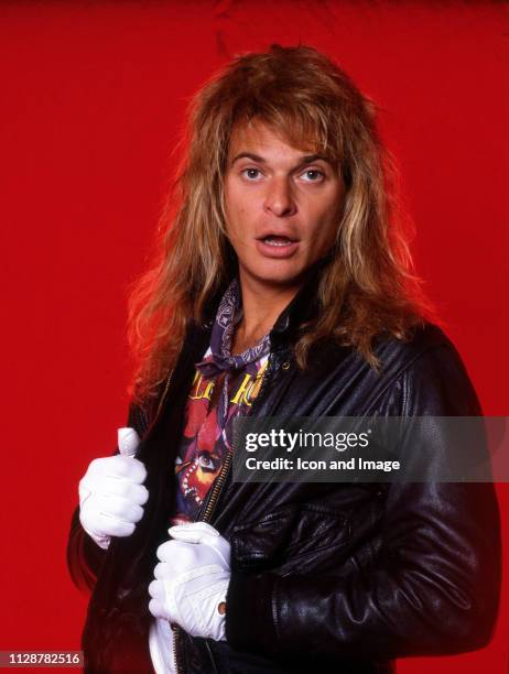 American rock vocalist and former lead singer of Van Halen, David Lee Roth, poses for a portrait backstage at Cobo Arena during his "Eat 'Em and...