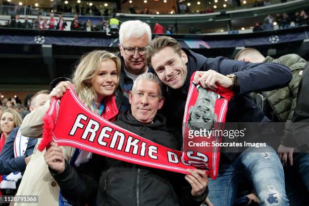 Family of Frenkie de Jong of Ajax girlfriend Mikky Kiemeney Father John de Jong , Grandfather and Brother Youri de Jong during the UEFA Champions...