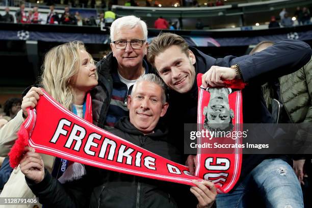 Family of Frenkie de Jong of Ajax girlfriend Mikky Kiemeney Father John de Jong , Grandfather and Brother Youri de Jong during the UEFA Champions...