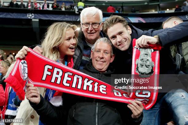 Family of Frenkie de Jong of Ajax girlfriend Mikky Kiemeney Father John de Jong , Grandfather and Brother Youri de Jong during the UEFA Champions...