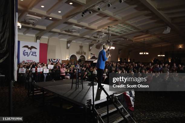 Sen. Elizabeth Warren speaks at a campaign rally at the University of Iowa on February 10, 2019 in Iowa City, Iowa. Warren is making her first three...