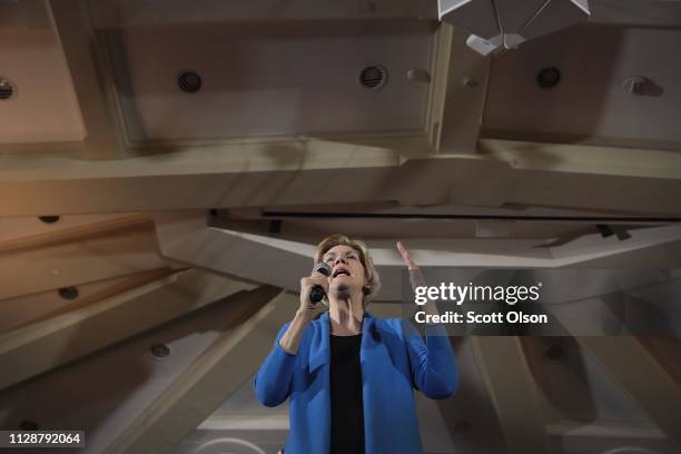 Sen. Elizabeth Warren speaks at a campaign rally at the University of Iowa on February 10, 2019 in Iowa City, Iowa. Warren is making her first three...