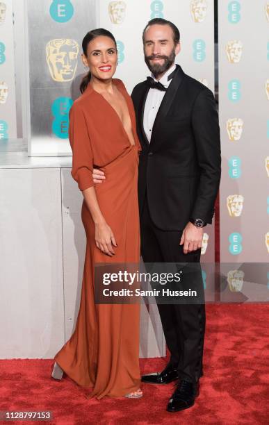 Joseph Fiennes and Maria Dolores Dieguez attends the EE British Academy Film Awards at Royal Albert Hall on February 10, 2019 in London, England.