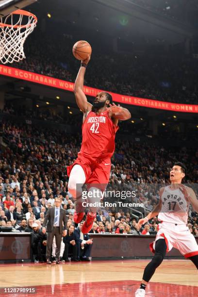 Nene Hilario of the Houston Rockets dunks the ball against the Toronto Raptors on March 5, 2019 at Scotiabank Arena in Toronto, Ontario, Canada. NOTE...