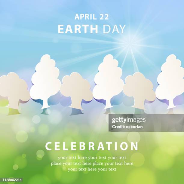 earth day papercut baum konzept - reforestation stock-grafiken, -clipart, -cartoons und -symbole