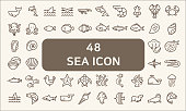 Set of 48 sea life and ocean Vector Icons.