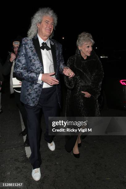 Anita Dobson and Brian May seen leaving the 72nd annual EE British Academy Film Awards held at London's Royal Albert Hall on February 10, 2019 in...