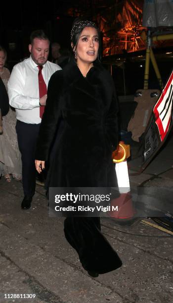 Salma Hayek seen leaving the 72nd annual EE British Academy Film Awards held at London's Royal Albert Hall on February 10, 2019 in London, England.