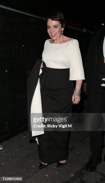 Olivia Colman seen leaving the 72nd annual EE British Academy Film Awards held at London's Royal Albert Hall on February 10, 2019 in London, England.