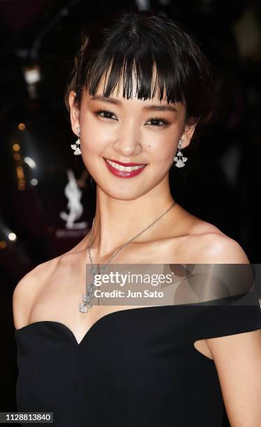 Ayame Goriki attends the Yves Saint Laurent Beaute 'Volupte Land' opening event at Omotesando Hills on March 6, 2019 in Tokyo, Japan.