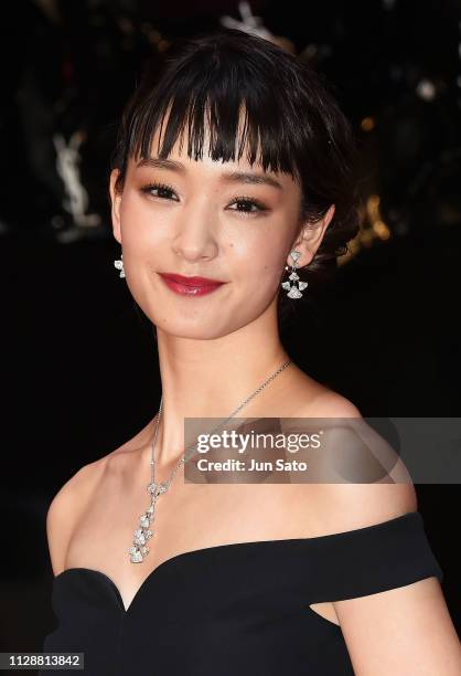 Ayame Goriki attends the Yves Saint Laurent Beaute 'Volupte Land' opening event at Omotesando Hills on March 6, 2019 in Tokyo, Japan.
