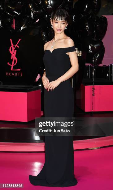 Ayame Goriki attends the Yves Saint Laurent Beaute 'Volupte Land' opening event at Omotesando Hills on March 6, 2019 in Tokyo, Japan.