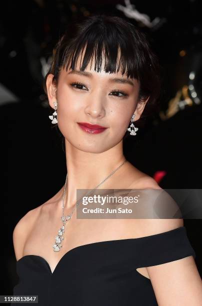 Ayame Goriki attends the Yves Saint Laurent Beaute 'Volupte Land' opening event at Omotesando Hills on March 6, 2019 in Tokyo, Japan.