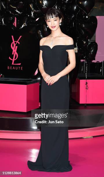 Ayame Goriki attends the Yves Saint Laurent Beaute 'Volupte Land' opening event at Omotesando Hills on March 6, 2019 in Tokyo, Japan.
