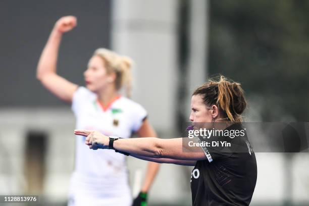 Changzhou, CHINA Referee reacts during the Women's FIH Field Hockey Pro League match between China and Germany at Wujin Hockey Stadium on March 6,...