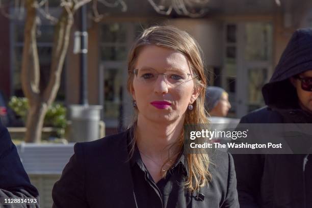 Chelsea Manning prepares to enter the Albert V. Bryan U.S. District Courthouse on Tuesday, March 5 in Alexandria, VA. Manning has been subpoenaed to...