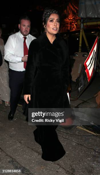 Salma Hayek seen leaving the 72nd annual EE British Academy Film Awards held at London's Royal Albert Hall on February 10, 2019 in London, England.