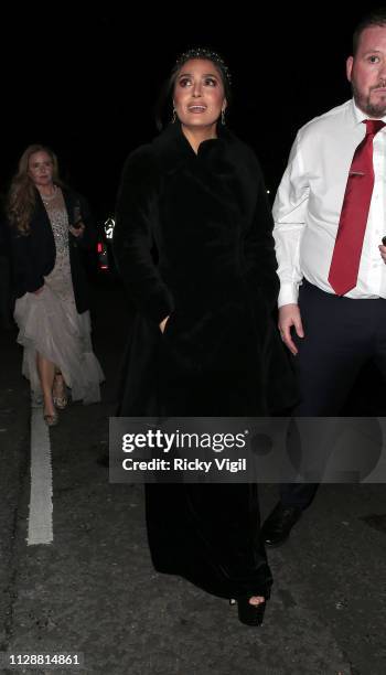 Salma Hayek seen leaving the 72nd annual EE British Academy Film Awards held at London's Royal Albert Hall on February 10, 2019 in London, England.