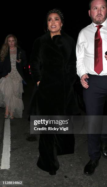 Salma Hayek seen leaving the 72nd annual EE British Academy Film Awards held at London's Royal Albert Hall on February 10, 2019 in London, England.