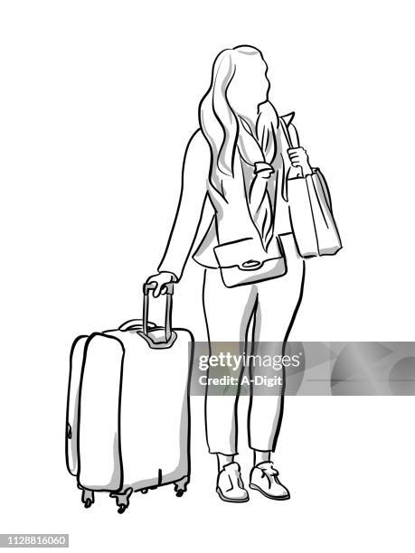 leaving home young adult - pencil drawing of woman stock illustrations