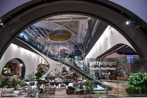 The iconic stairway inside the two level &quot;Lounge Istanbul&quot; in Istanbul Ataturk Airport IST / LTBA which is a Business class lounge of...