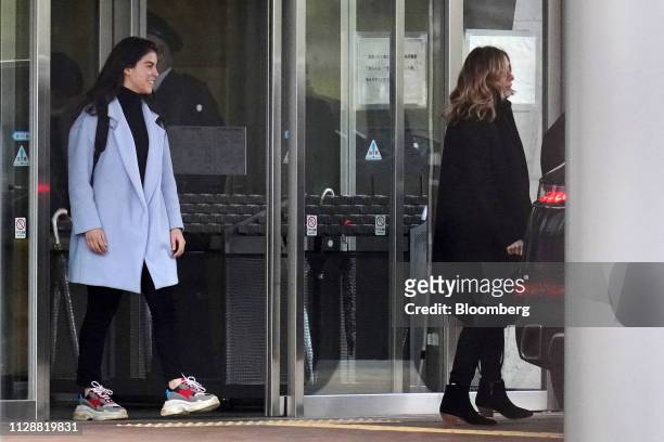 Caroline Ghosn, daughter of former Nissan Motor Co. Chairman Carlos Ghosn, left, and Carole Ghosn, wife of Carlos Ghosn, leave the Tokyo Detention...