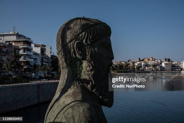 Statue of Poseidon, build at the old bridge of Chalkida