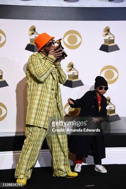Anderson .Paak, winner of Best Rap Performance 'Bubblin',' poses in the press room with Soul Rasheed during the 61st Annual GRAMMY Awards at Staples...