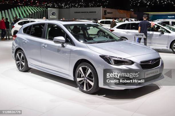Subaru Impreza is displayed during the second press day at the 89th Geneva International Motor Show on March 6, 2019 in Geneva, Switzerland.