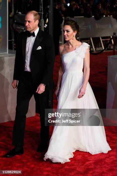 Prince William, Duke of Cambridge and Catherine, Duchess of Cambridge attend the EE British Academy Film Awards at Royal Albert Hall on February 10,...