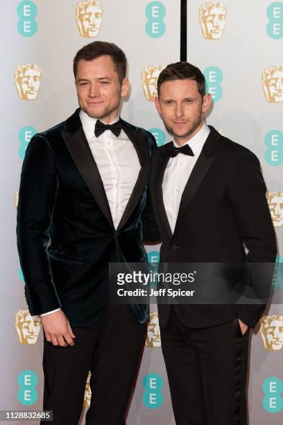 Taron Egerton and Jamie Bell attend the EE British Academy Film Awards at Royal Albert Hall on February 10, 2019 in London, England.