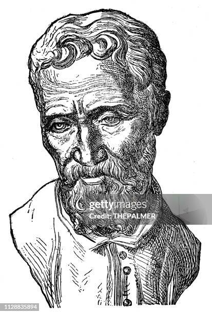 sculptor michelangelo engraving 1894 - michelangelo stock illustrations