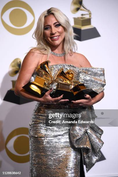 Lady Gaga, winner of Best Pop Duo/Group Performance and Best Song Written for Visual Media for 'Shallow' and Best Pop Solo Performance for 'Joanne,'...