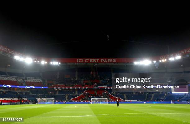 General view inside of the stadium ahead of the UEFA Champions League Round of 16 second leg match between Paris Saint Germain and Manchester United...