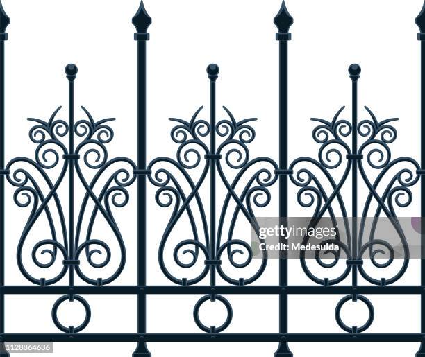 wrought iron fence - front door stock illustrations