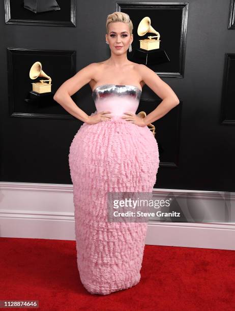 Katy Perry arrives at the 61st Annual GRAMMY Awards at Staples Center on February 10, 2019 in Los Angeles, California.