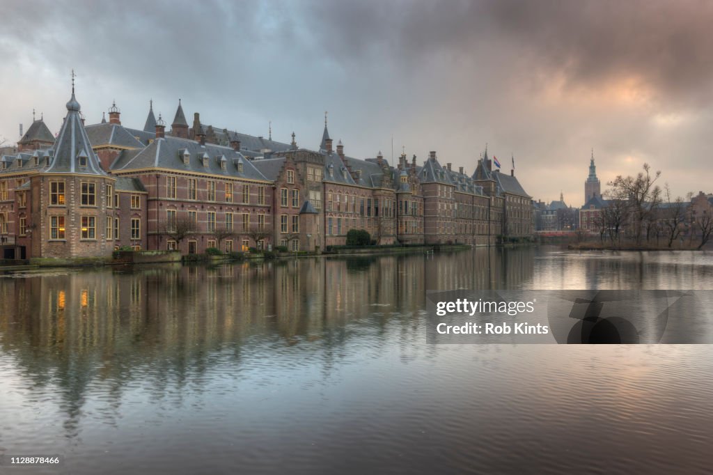 Binnenhof, Dutch Houses of Parliament, reflected in the Court Pond ( Hofvijver )