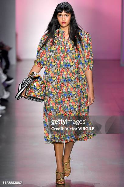 Model walks the runway at the Rebecca Minkoff Ready to Wear Fall/Winter 2019-2020 fashion show during New York Fashion Week on February 10, 2019 in...