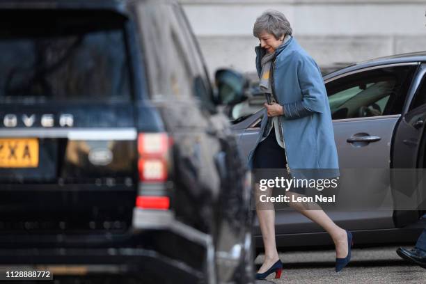 Britain's Prime Minister Theresa May arrives at Downing Street on February 11, 2019 in London, England. The Prime Minister has announced that she is...