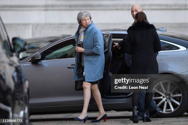 Britain's Prime Minister Theresa May arrives at Downing Street on February 11, 2019 in London, England. The Prime Minister has announced that she is...