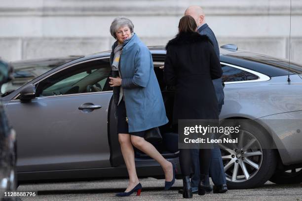 Britain's Prime Minister Theresa May arrives at Downing Street on February 11, 2019 in London, England. The Prime Minister has announced that she is...