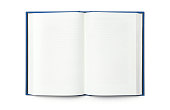 Blank open book isolated, top front view.