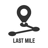 Last mile delivery icon with local geo tag and route point glyph sign.