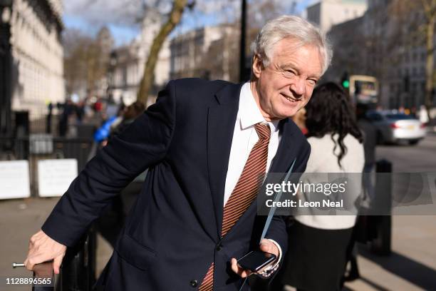 Former Brexit Secretary David Davis leaves Downing Street after a meeting inside number 10 on February 11, 2019 in London, England. Mr Davis earlier...