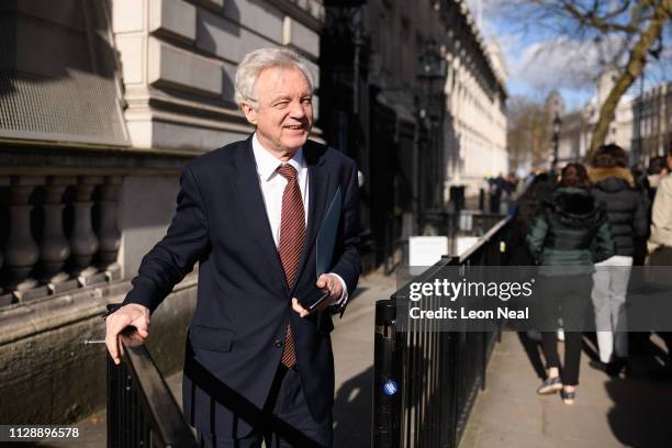 Former Brexit Secretary David Davis leaves Downing Street after a meeting inside number 10 on February 11, 2019 in London, England. Mr Davis earlier...