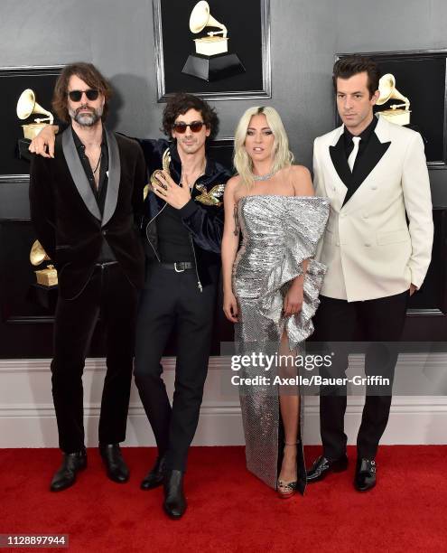 Andrew Wyatt, Anthony Rossomando, Lady Gaga, and Mark Ronson attend the 61st Annual GRAMMY Awards at Staples Center on February 10, 2019 in Los...