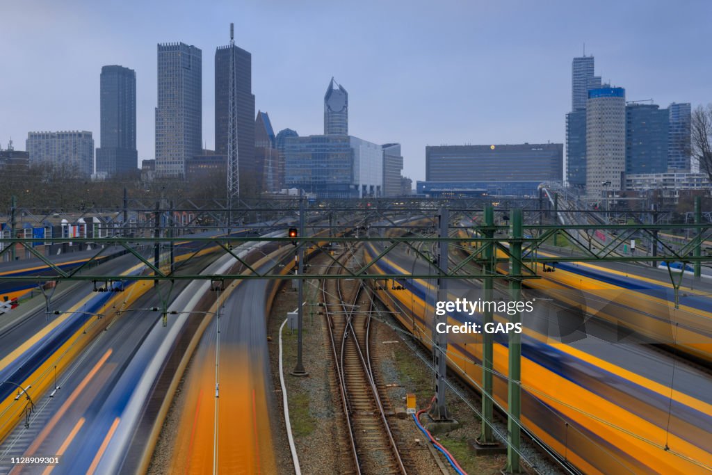 Trains leaving from and arriving at Den Haag Centraal Station, the main railway station in The Hague
