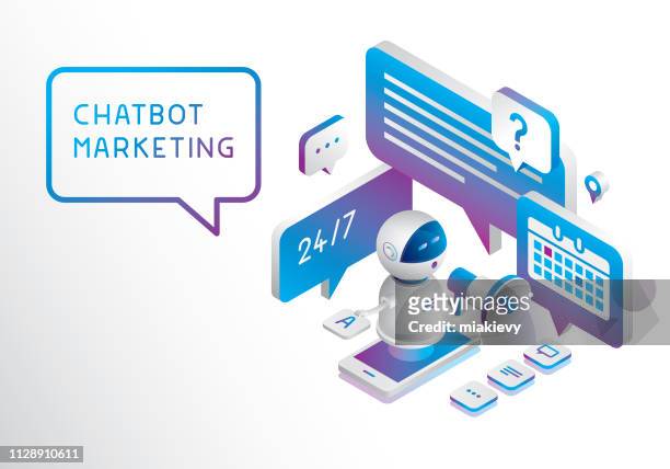 chatbot marketing - artificial intelligence white background stock-grafiken, -clipart, -cartoons und -symbole